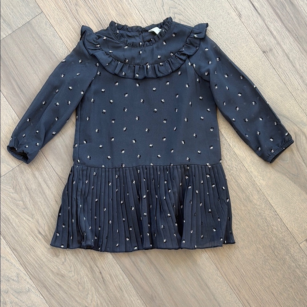 H&M Girls Gray Dress with Floral Design